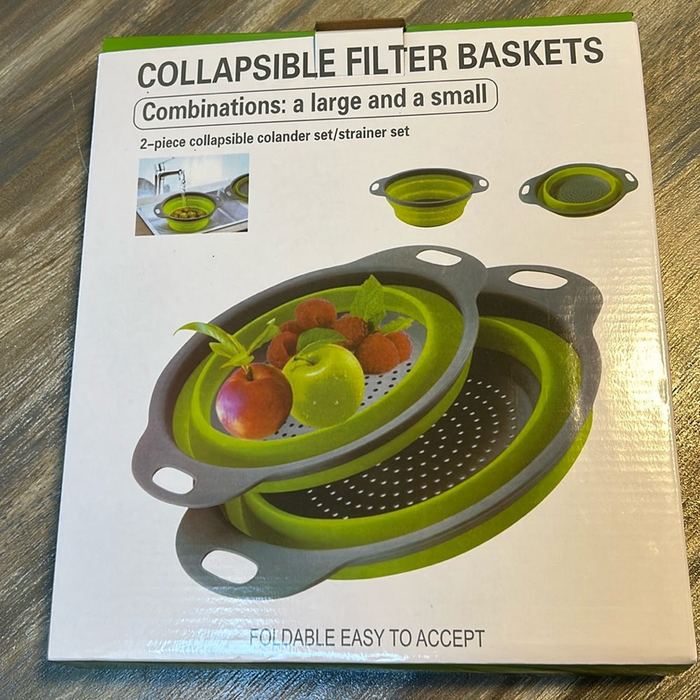 NWOT Collapsible Flexible Plastic Filter Strainer Colander w/ Handles Red/Gray 2